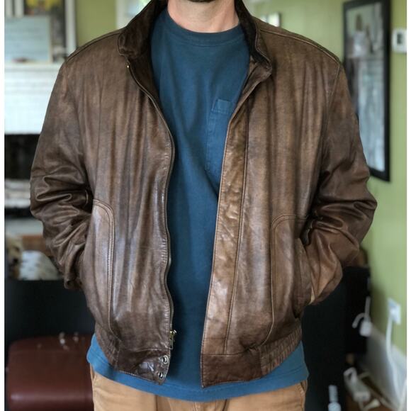 VTG 90s Reed Sportswear Brown Leather Aviator Bomber Jacket R44 Thinsulate Liner